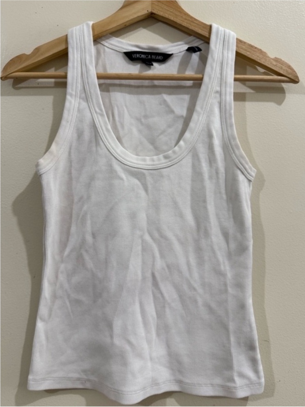 Veronica Beard White Ribbed Scoop Tank